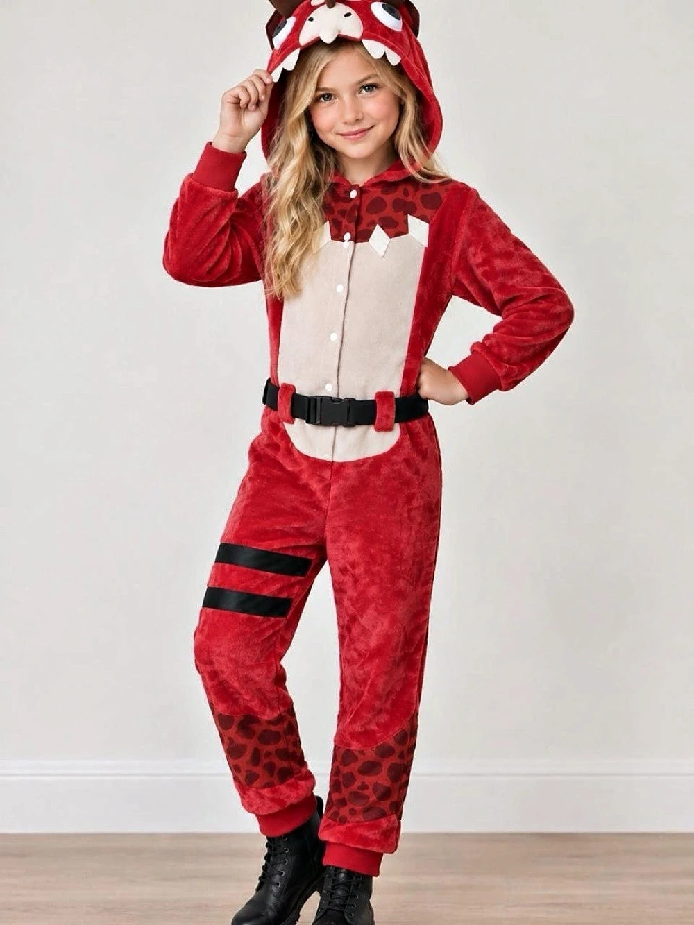 Spirit Halloween Fortnite Tricera Ops Plush Costume Red & Black  L/XL (12-14)